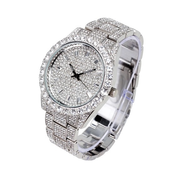 Mens Silver Hip Hop Iced Out Bezel Watch with Stones - Picture 4 of 6